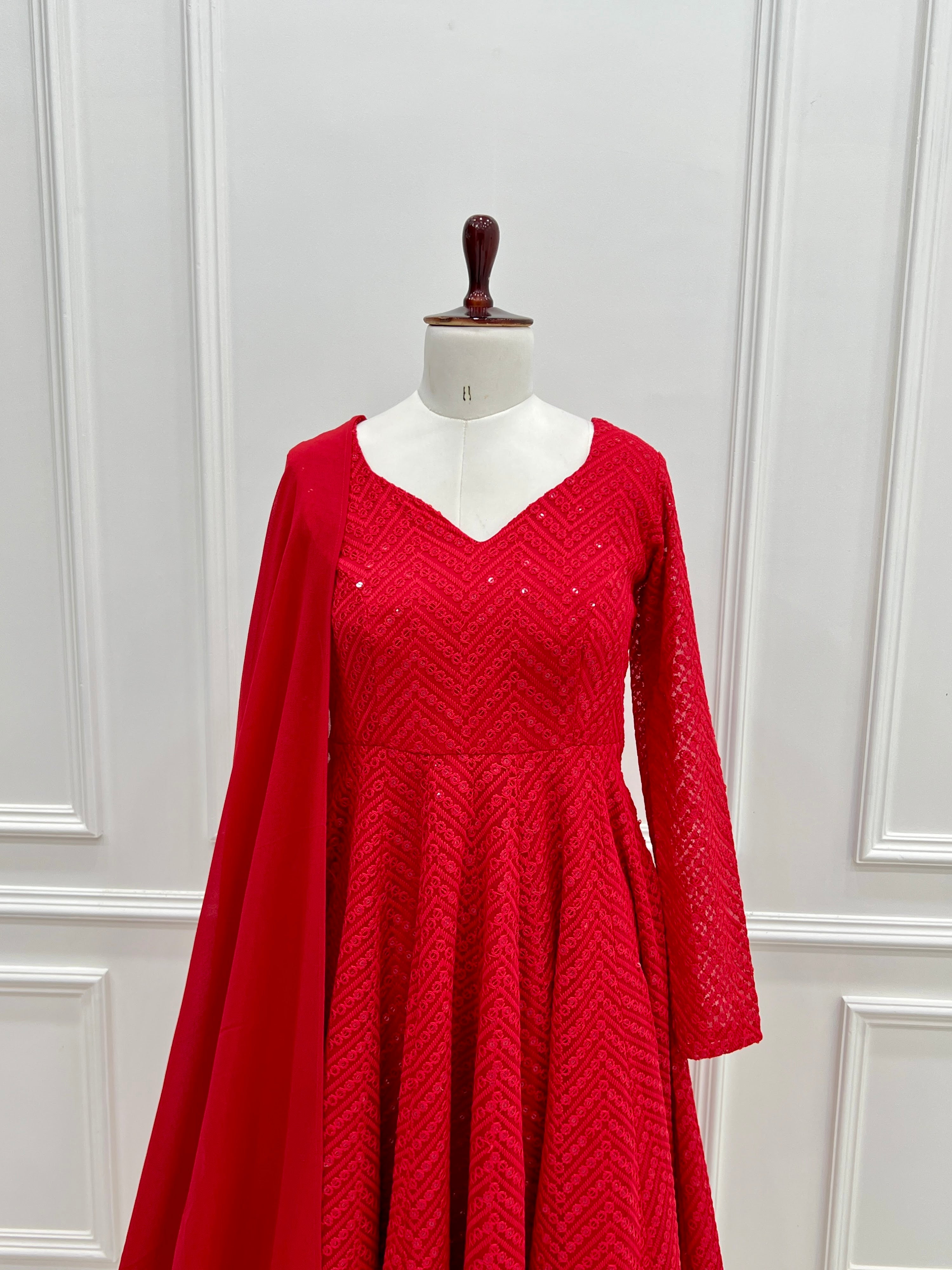 Georgette Embroidered Anarkali Set – Red