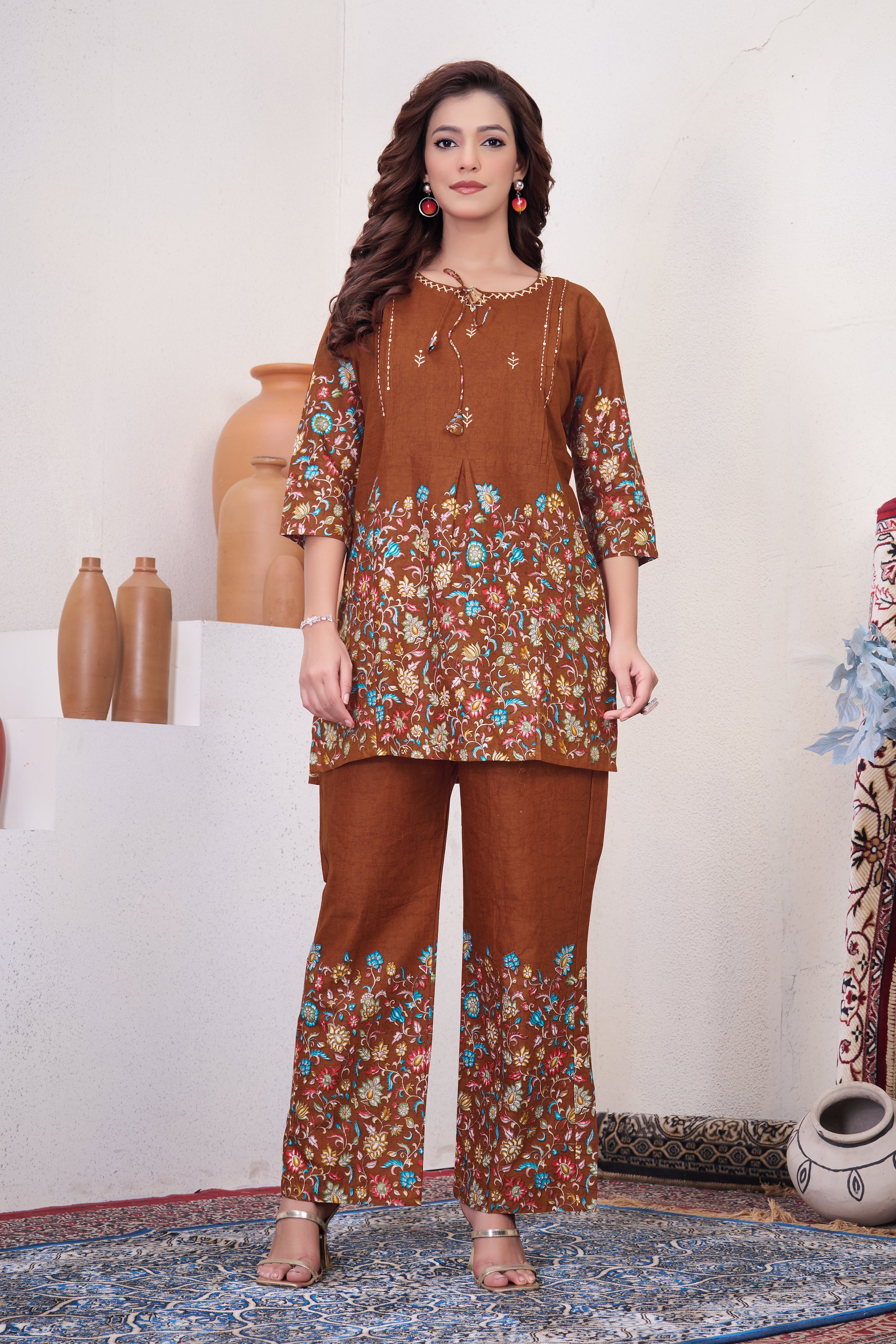 Pure Cotton Printed Co-Ords Set – Rust
