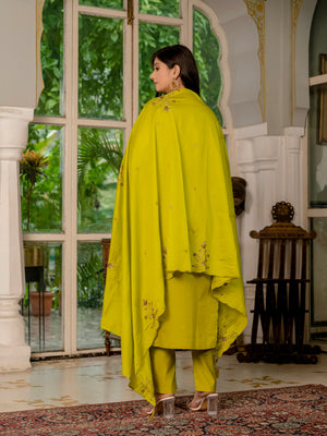 Marina Silk Embroidered Straight Kurti Set – Mustard Yellow