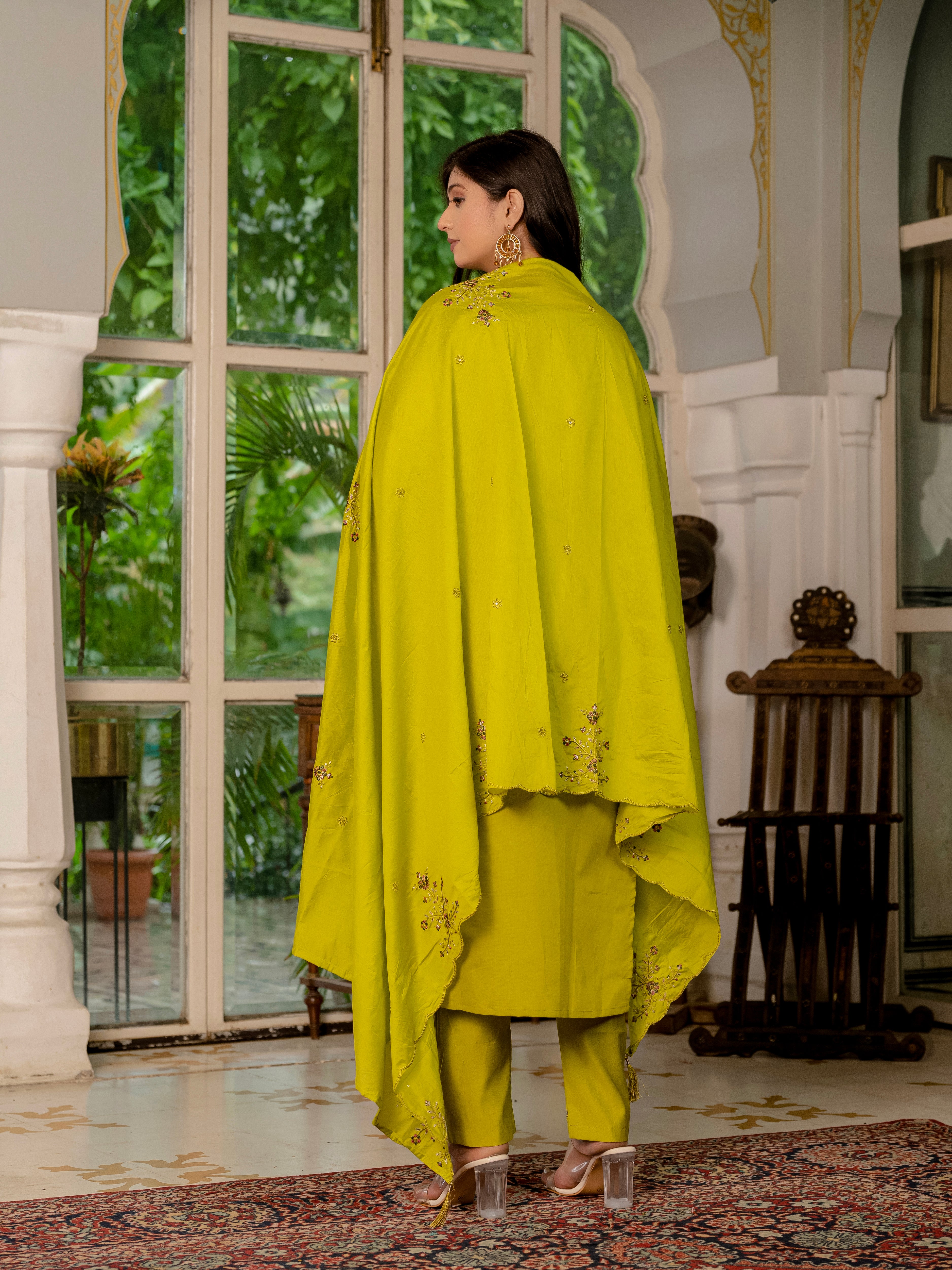 Marina Silk Embroidered Straight Kurti Set – Mustard Yellow
