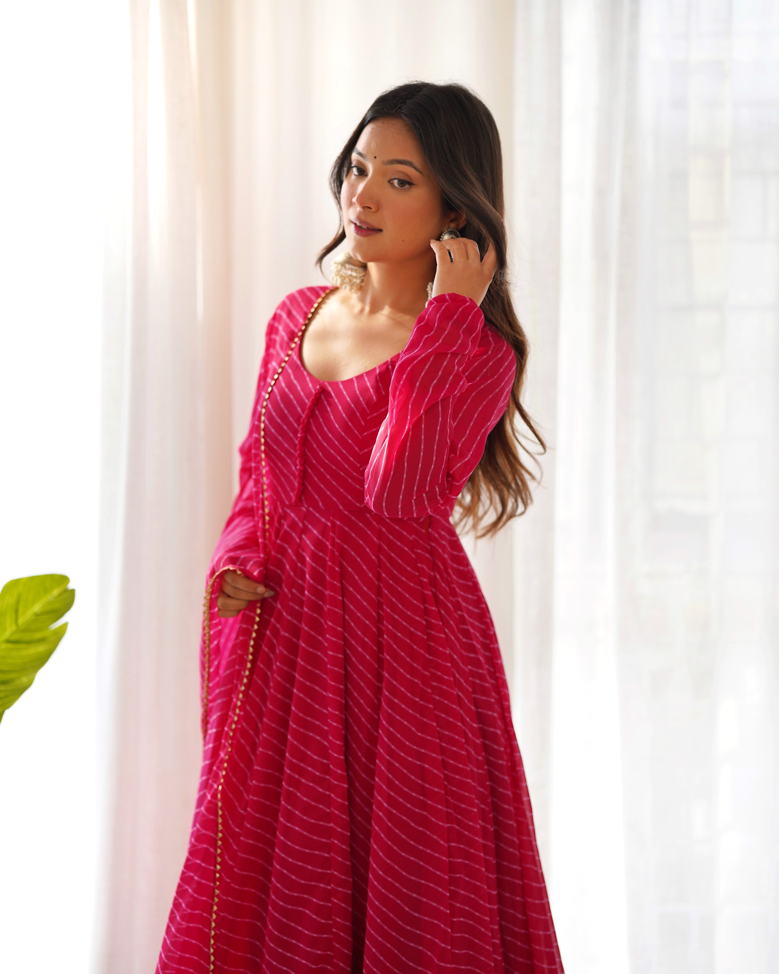 Georgette Printed Anarkali Set – Rani Pink