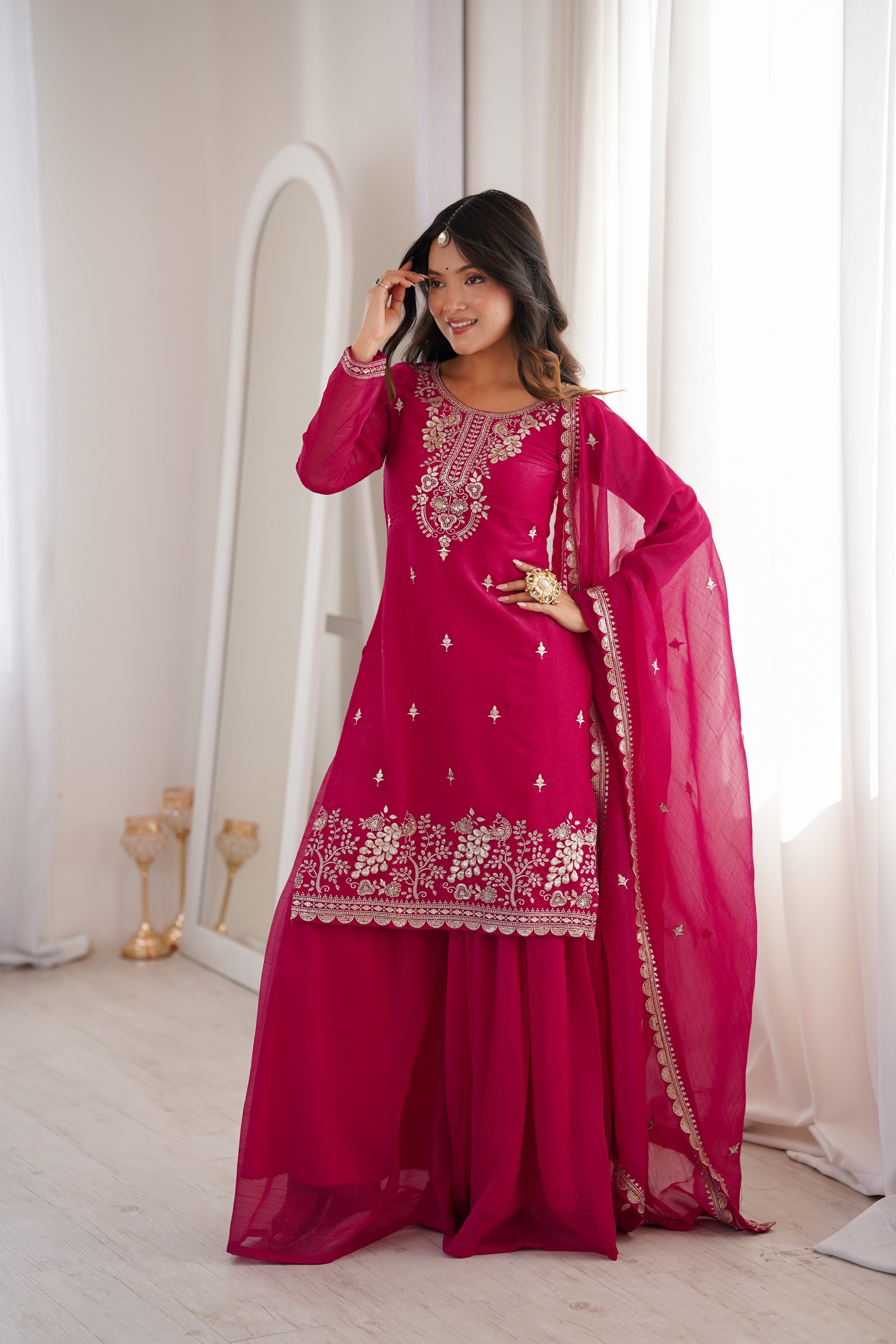 Crunchy Silk Embroidered Sharara Set – Dark Rani