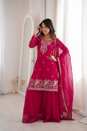 Crunchy Silk Embroidered Sharara Set – Dark Rani