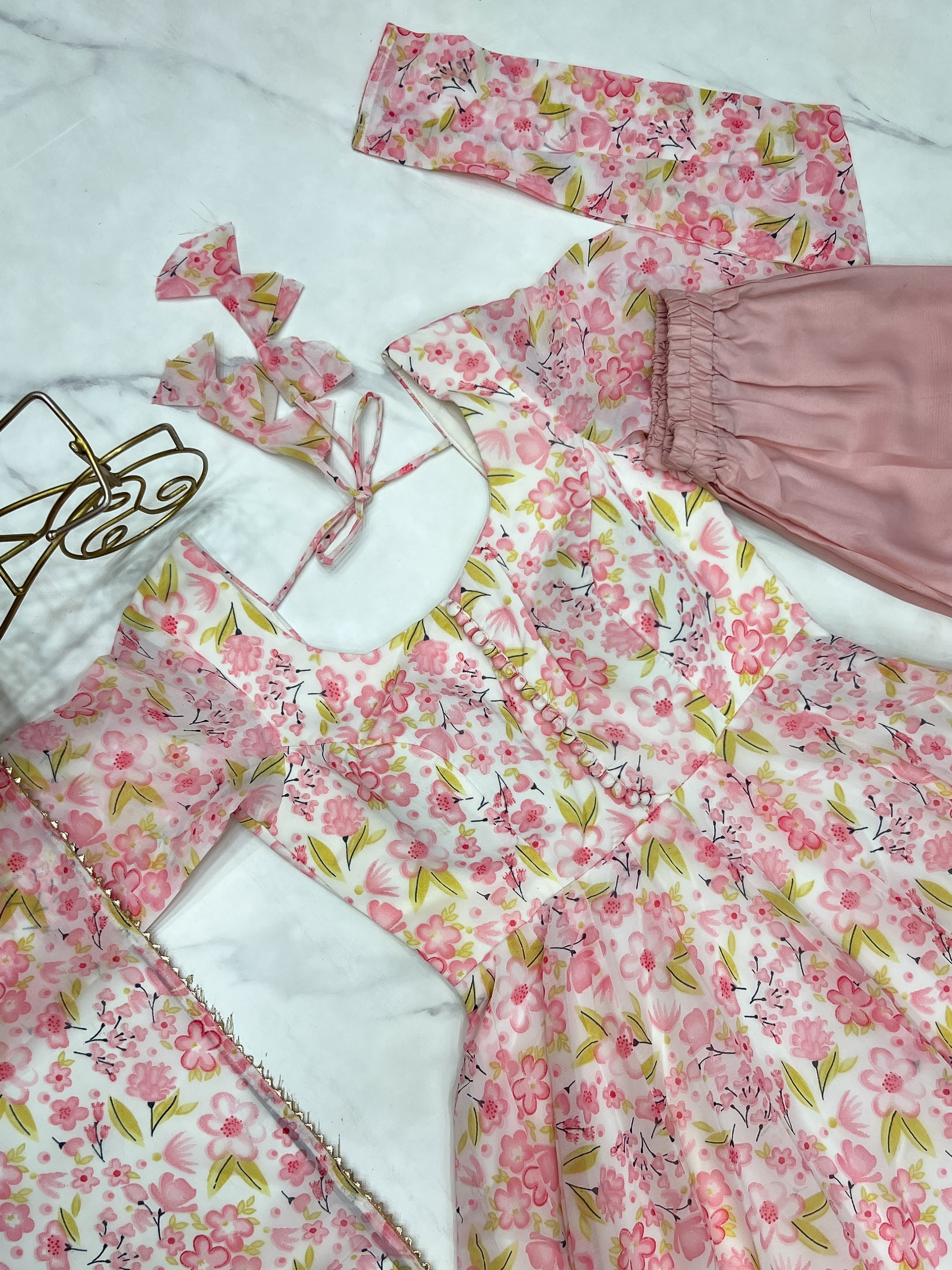 Heavy Orange Chiffon Floral Print Printed Anarkali Set – Pink Floral