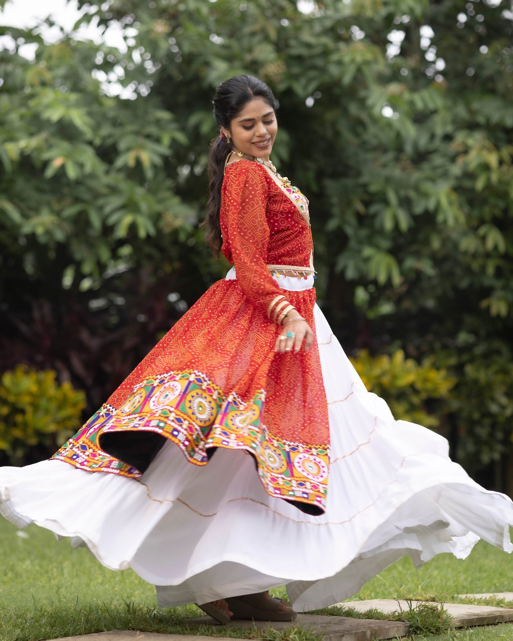 Navratri White Bandhani Lehenga Set