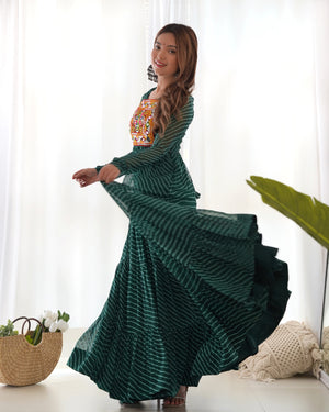 Georgette Printed Gown Set – Green