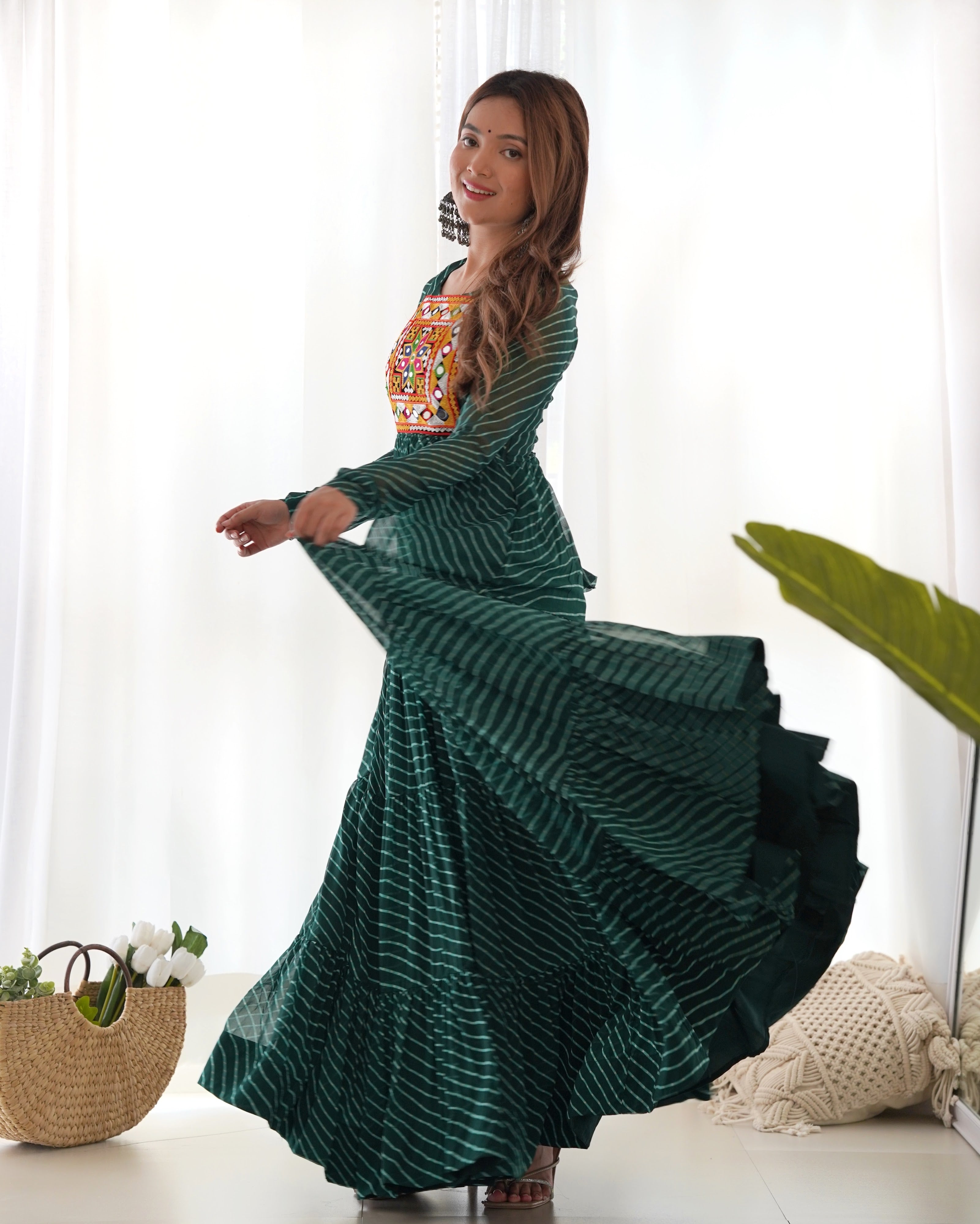 Georgette Printed Gown Set – Green