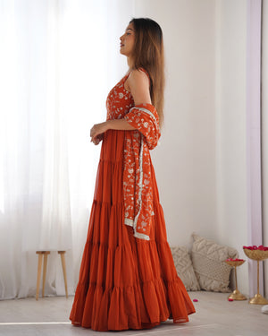 Georgette Embroidered Anarkali Set – Orange