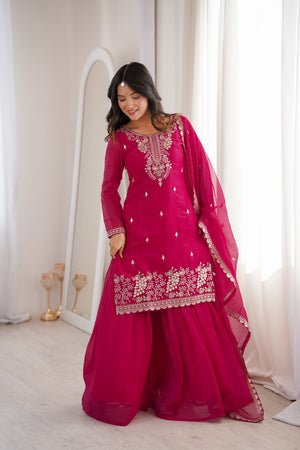 Crunchy Silk Embroidered Sharara Set – Dark Rani