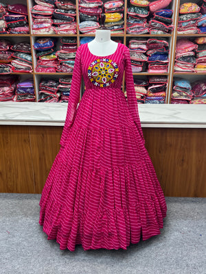 Georgette Printed Gown Set – Pink