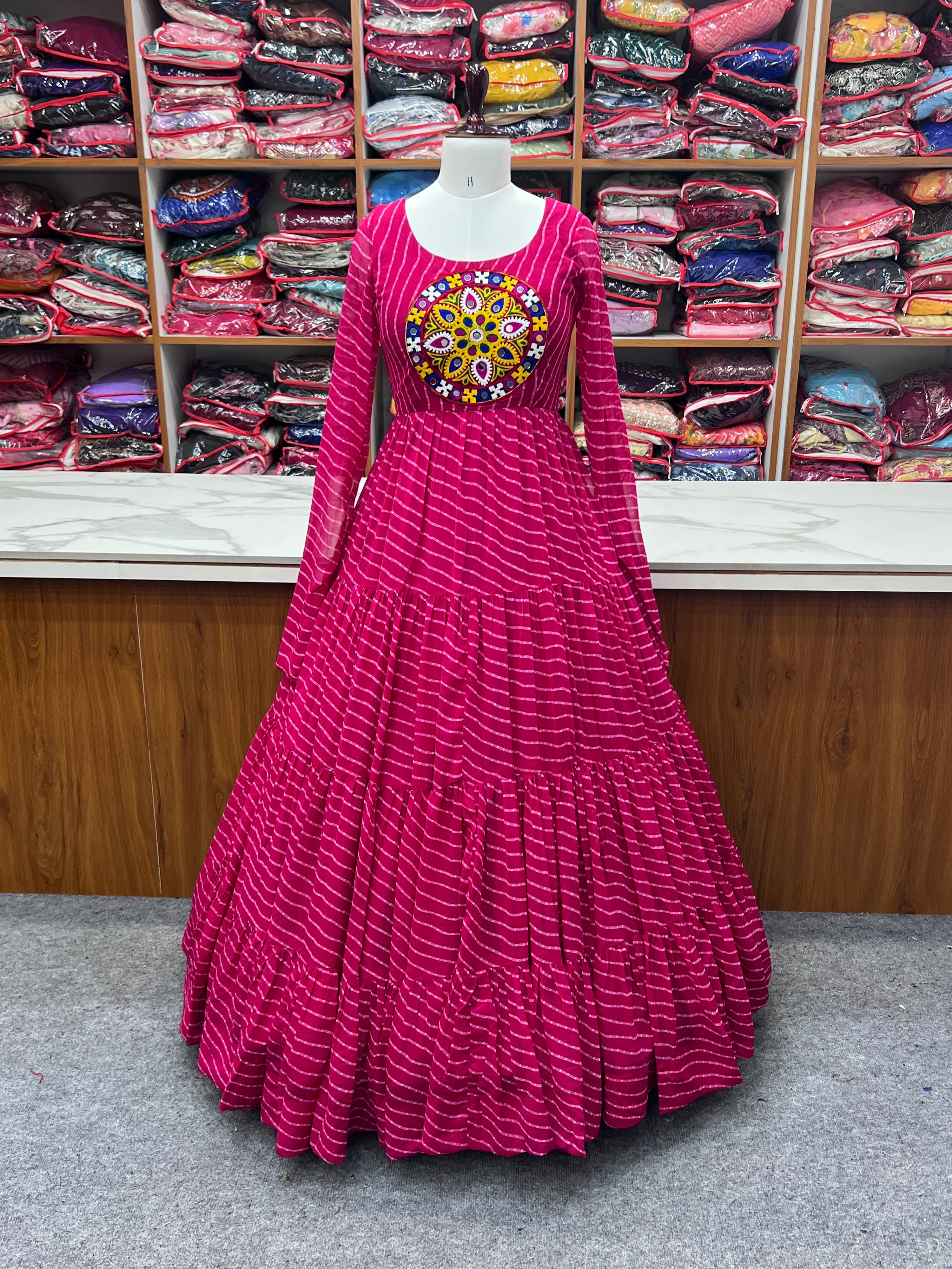 Georgette Printed Gown Set – Pink