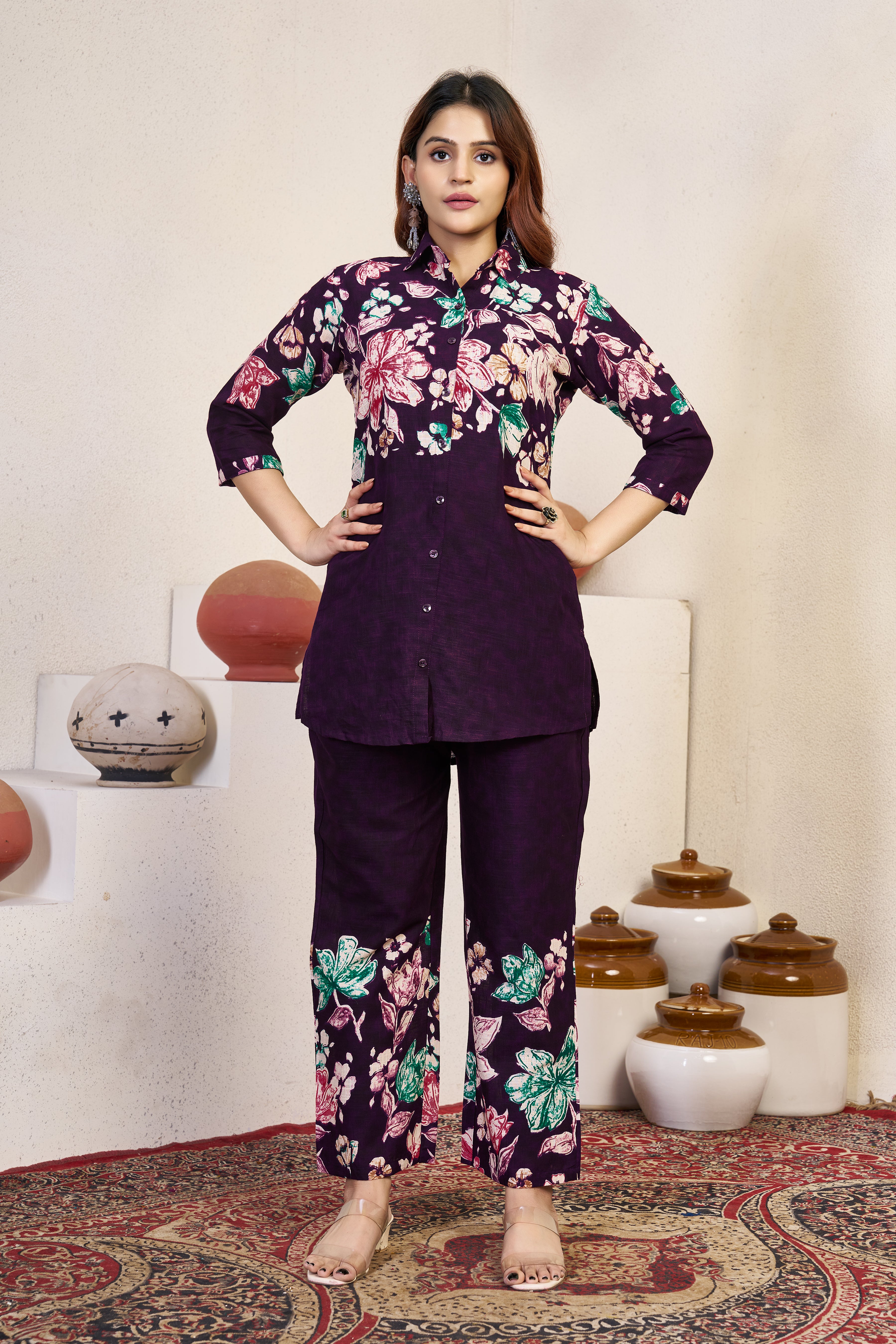 Pure Cotton Printed Co-Ords Set – Purple