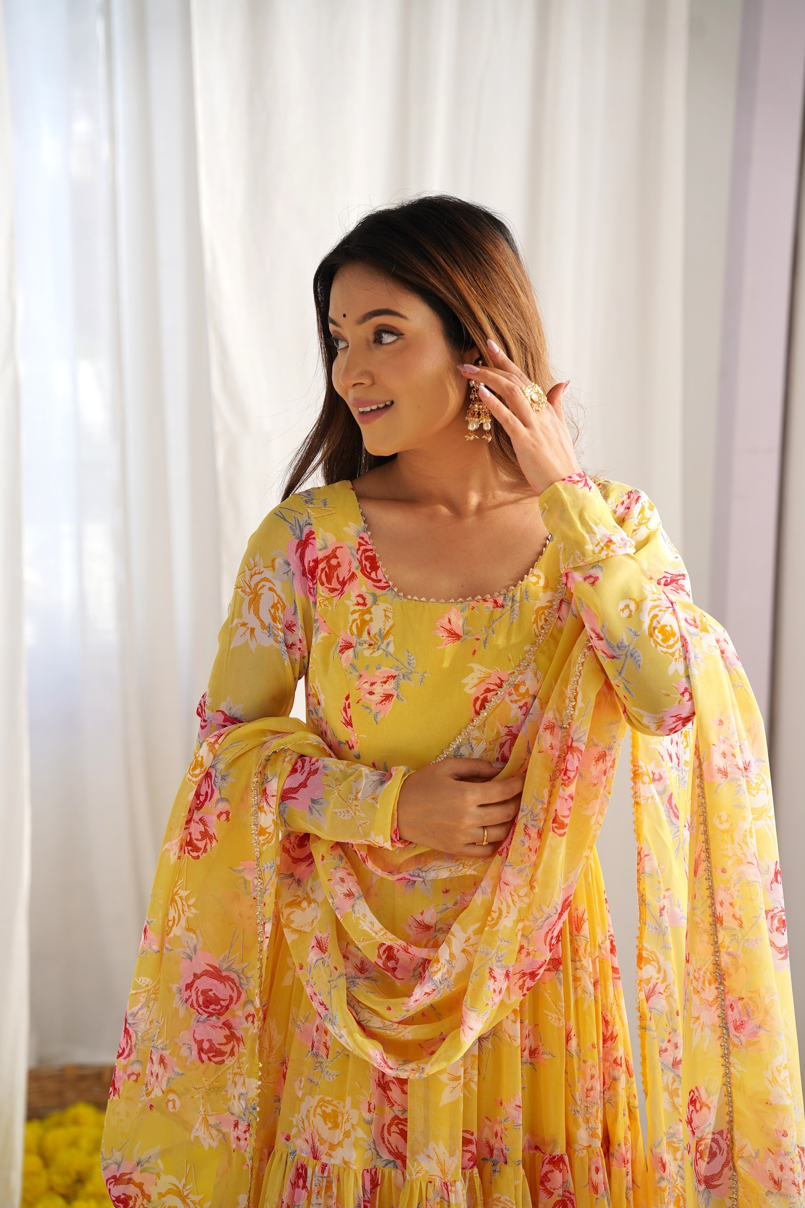 Georgette Printed Anarkali Set – Yellow