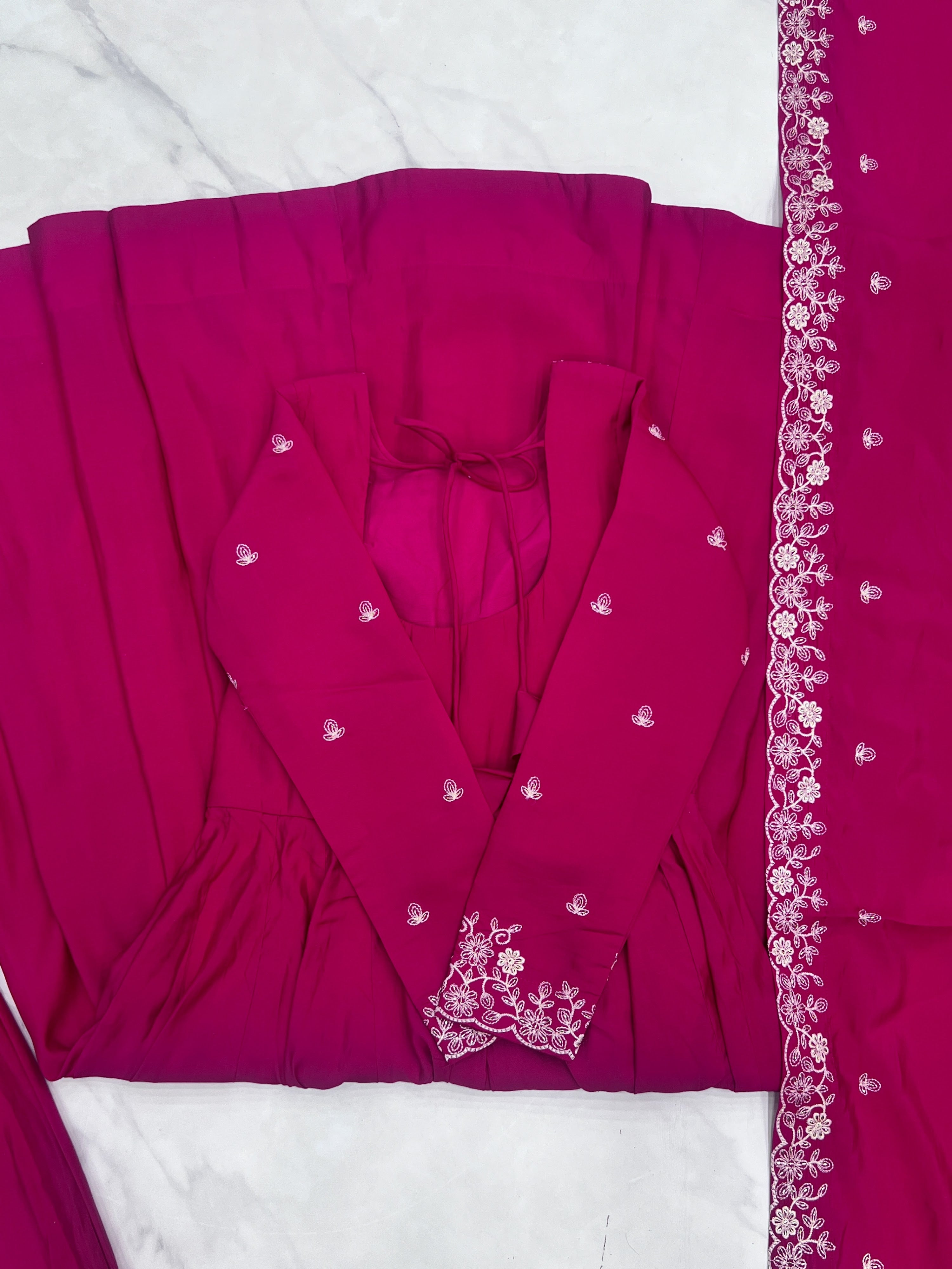 Roman Shimmer Silk Embroidered Anarkali Set – Rani Pink
