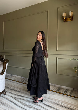 Georgette Embroidered Anarkali Set – Black