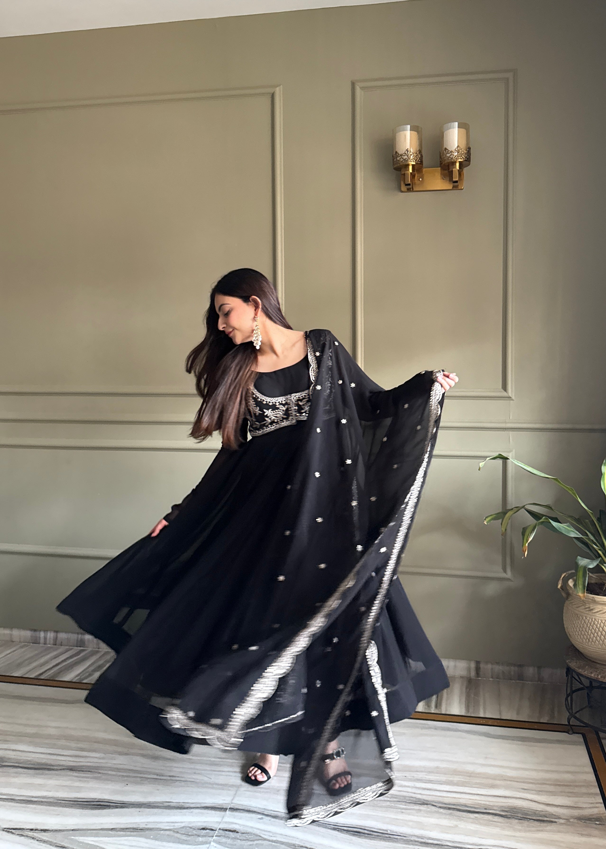 Georgette Embroidered Anarkali Set – Black