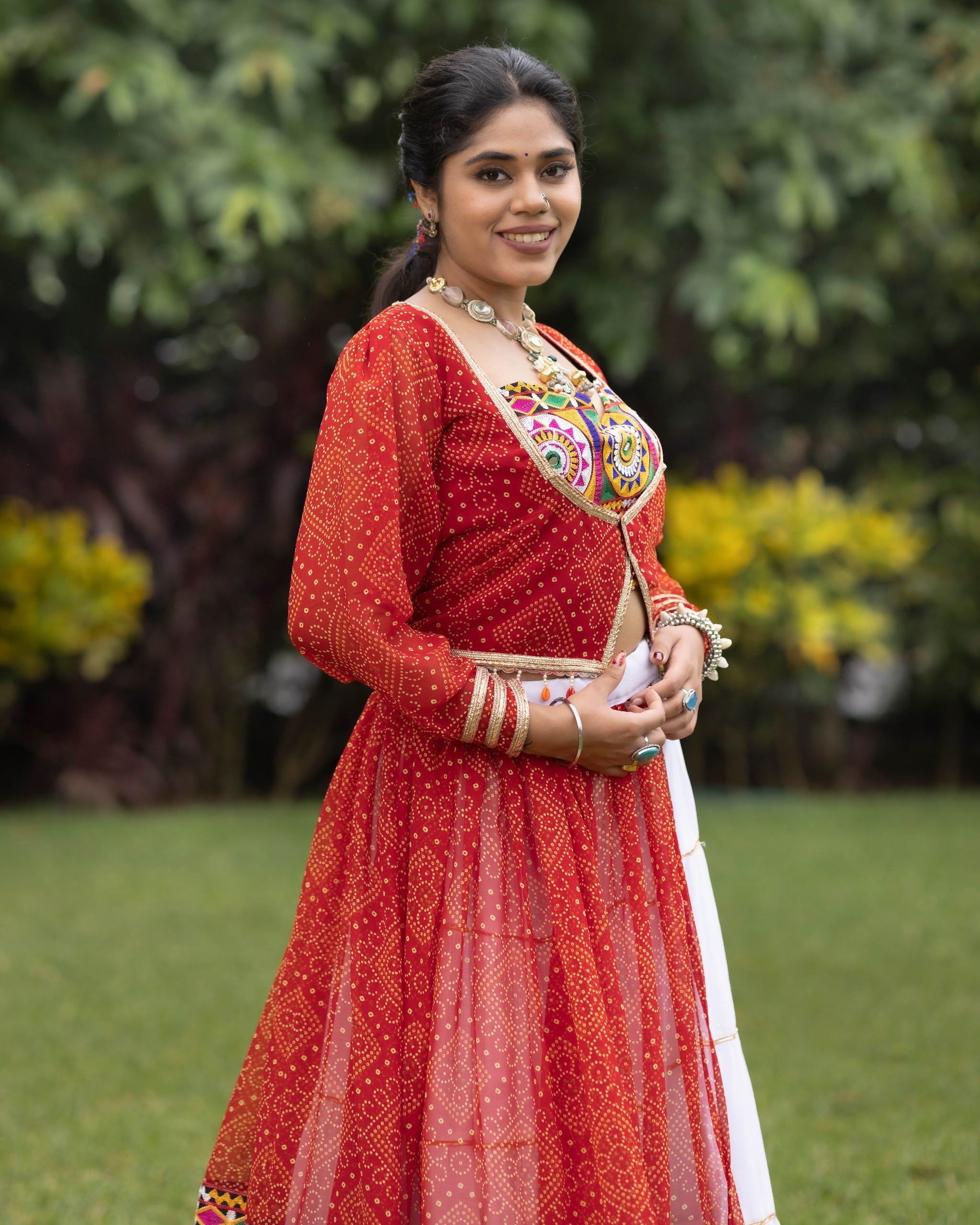 Navratri White Bandhani Lehenga Set