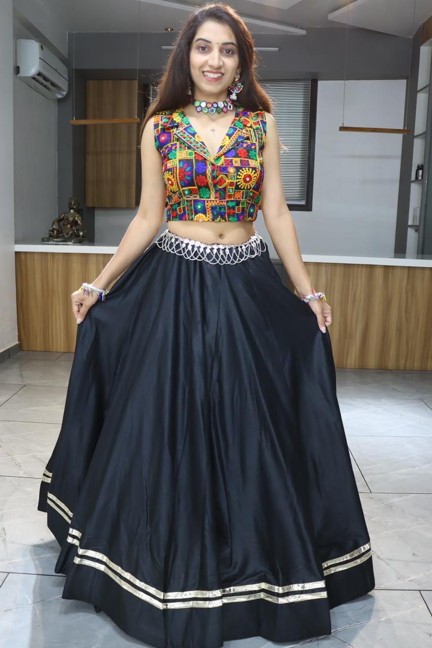 Navratri Black Rayon Cotton Lehenga Set