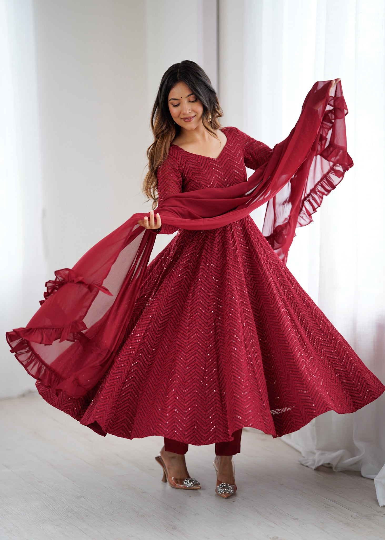 Georgette Embroidered Anarkali Set – Maroon