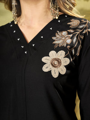 Heavy Rayon Embroidered Co-Ords Set – Black