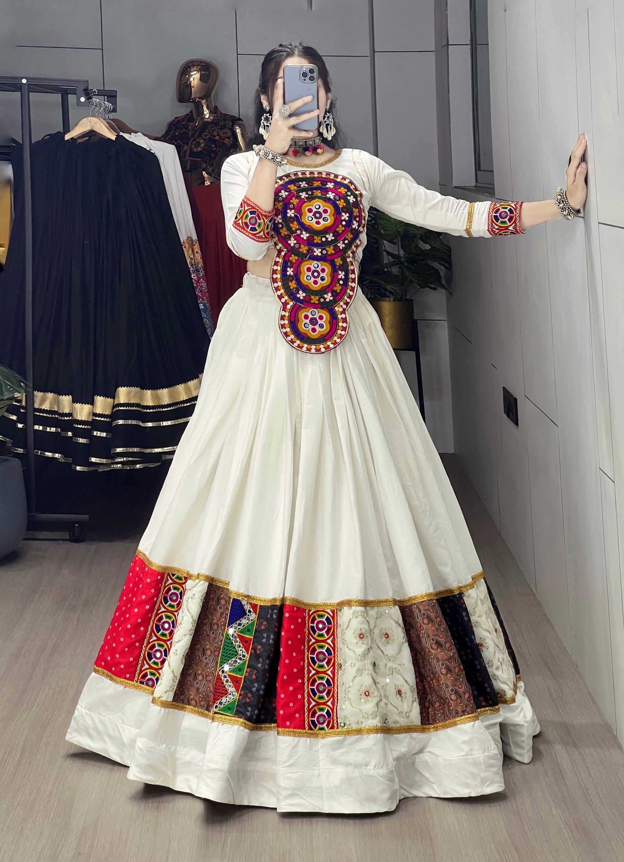 Navratri White Vaayroo Lehenga Set