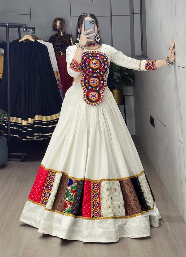 Navratri White Vaayroo Lehenga Set