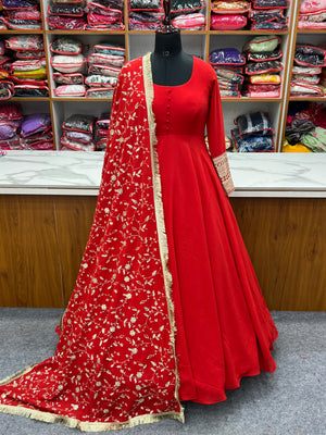Georgette Embroidered Gown Set – Orange