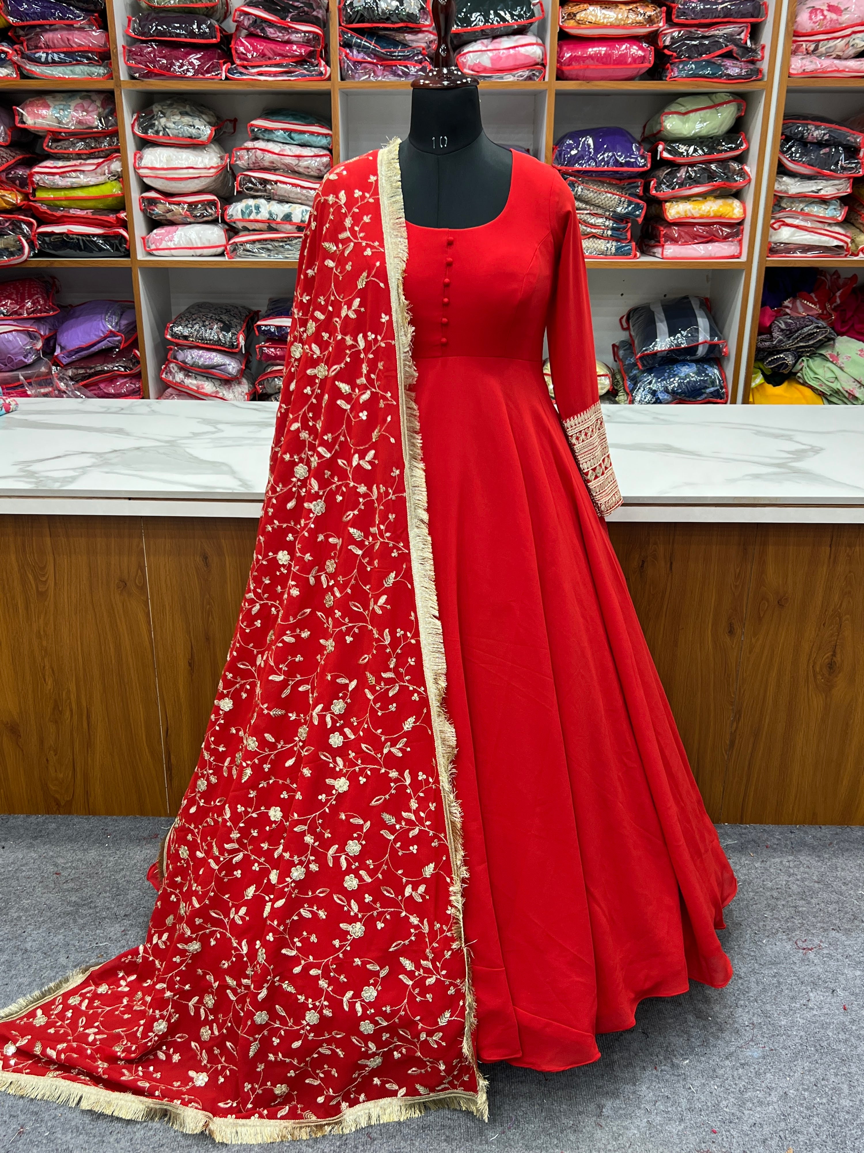 Georgette Embroidered Gown Set – Orange