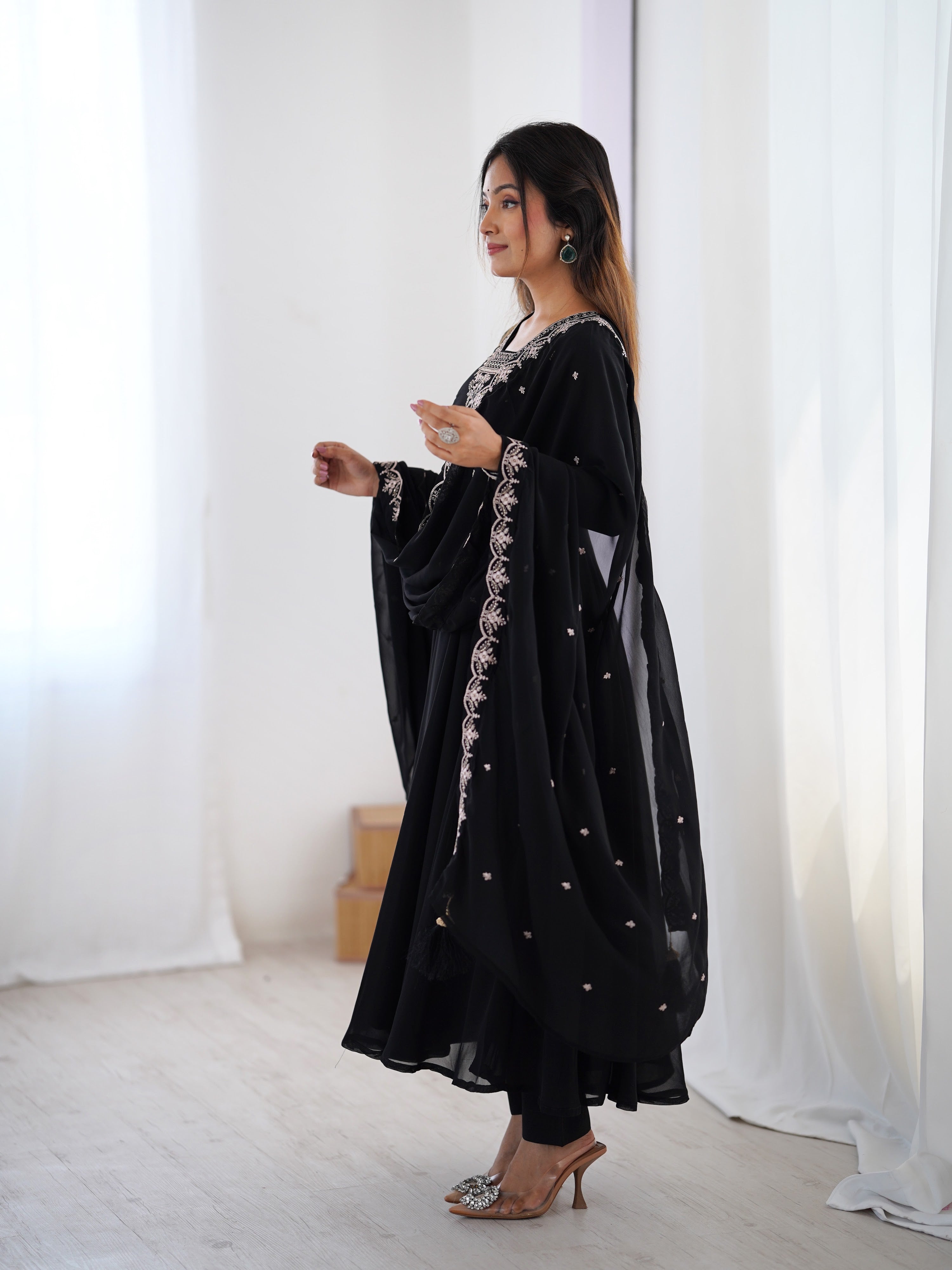 Georgette Embroidered Anarkali Set – Black