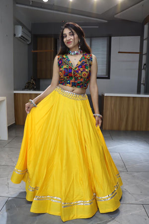 Navratri Yellow Rayon Cotton Lehenga Set