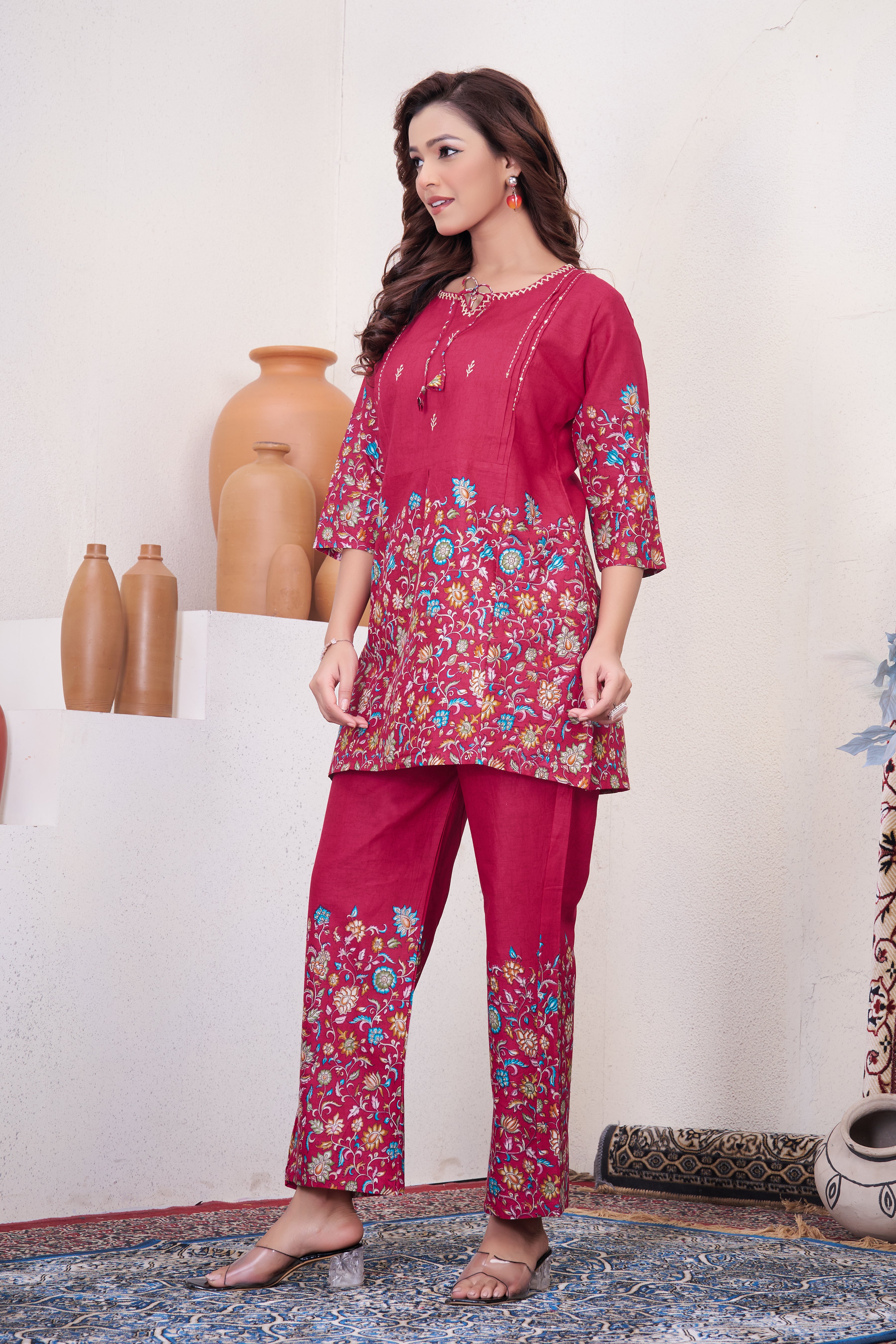 Pure Cotton Printed Co-Ords Set – Pink