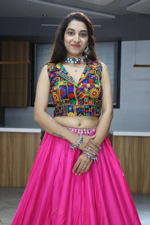 Navratri Pink Rayon Cotton Lehenga Set