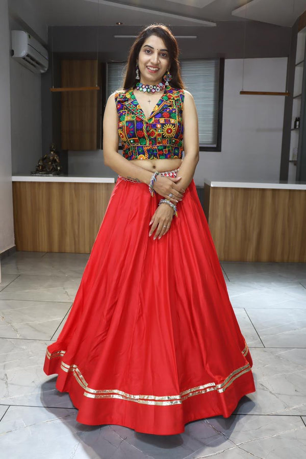 Navratri Red Rayon Cotton Lehenga Set
