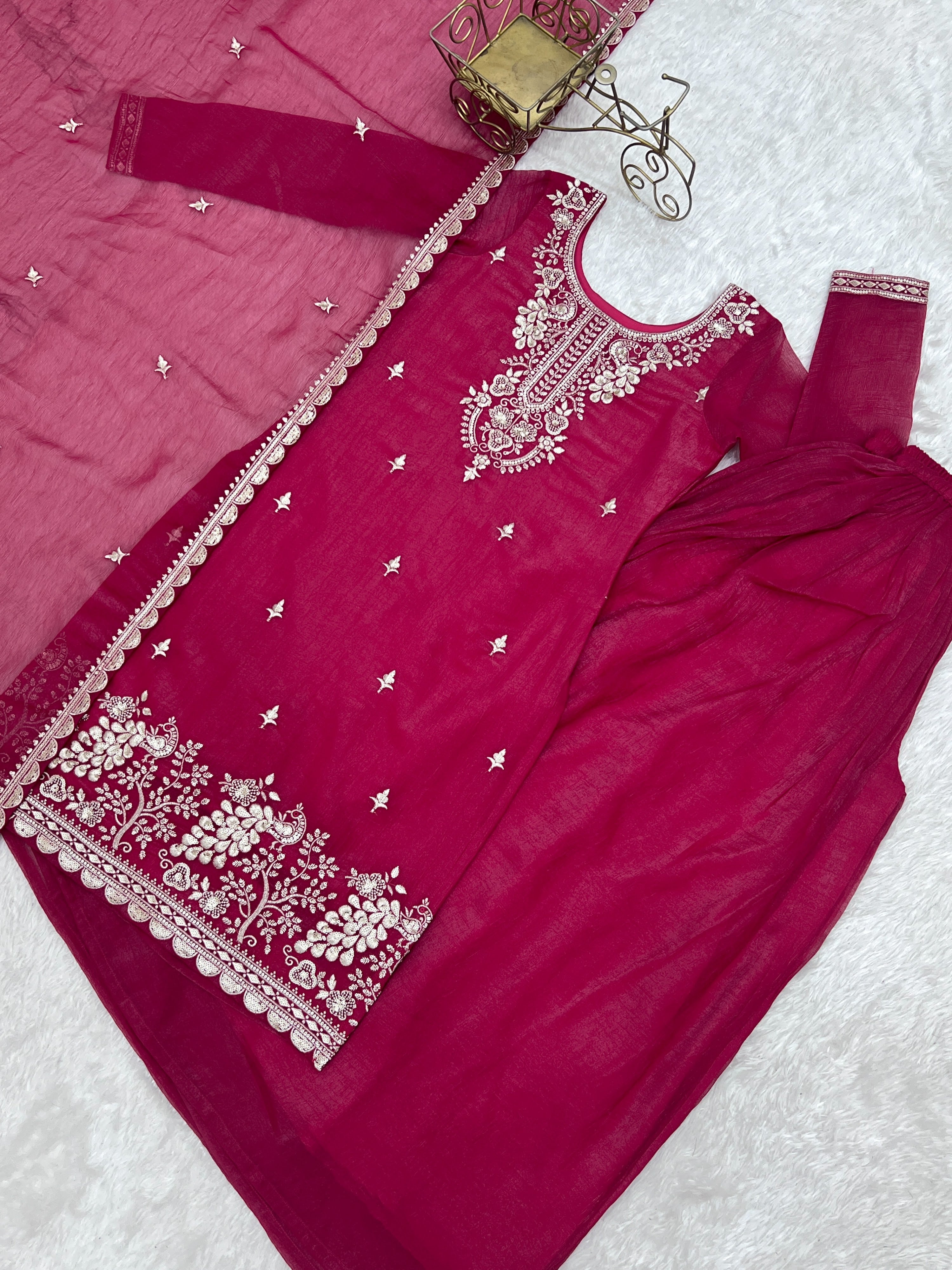 Crunchy Silk Embroidered Sharara Set – Dark Rani