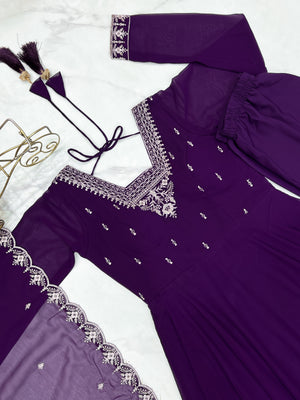 Georgette Embroidered Anarkali Set – Purple