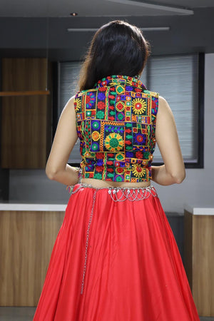Navratri Red Rayon Cotton Lehenga Set