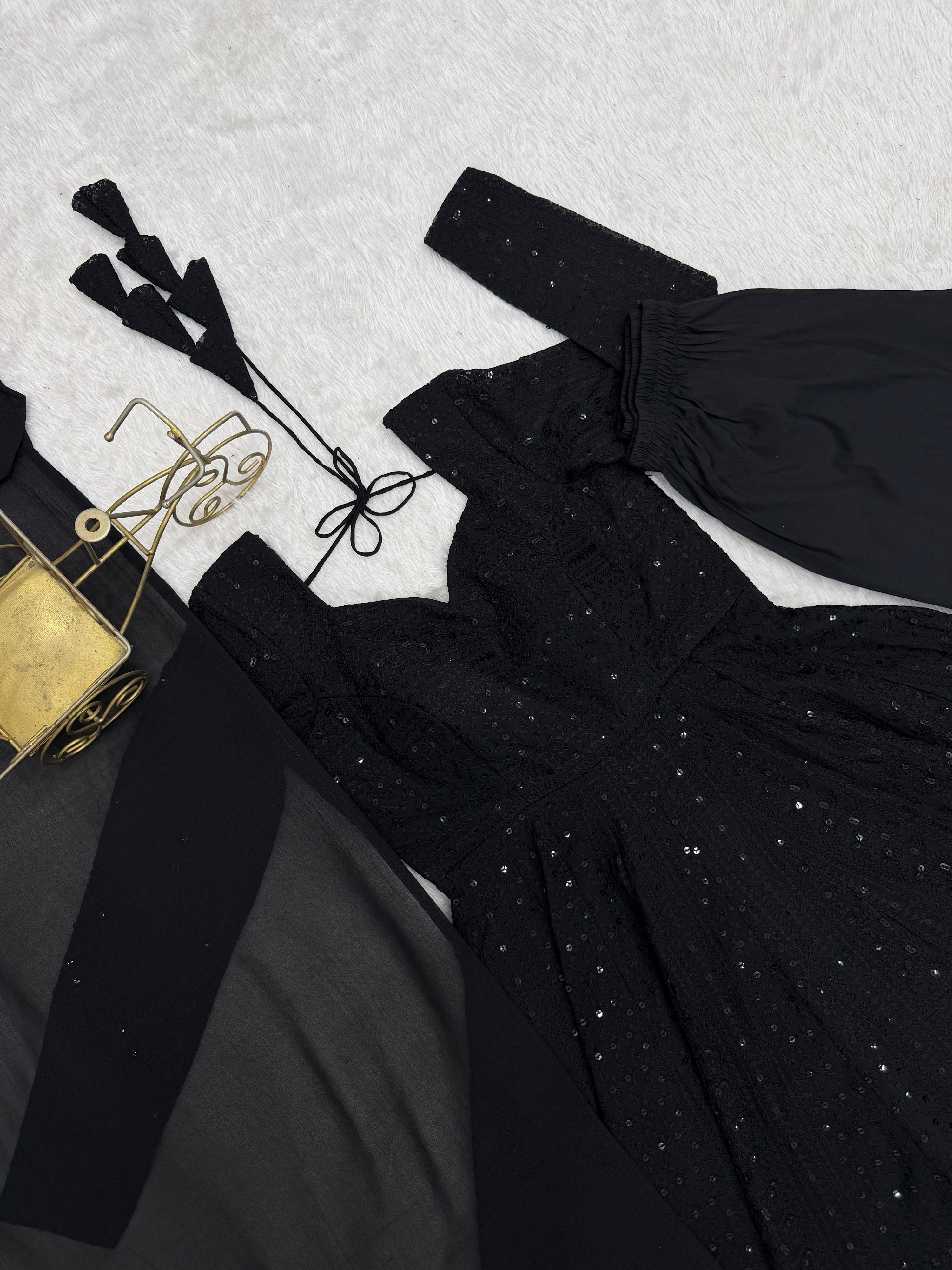 Georgette Embroidered Anarkali Set – Black