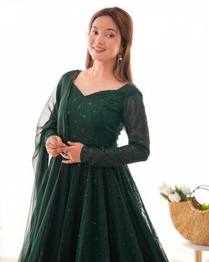 Georgette Embroidered Anarkali Set – Bottle Green