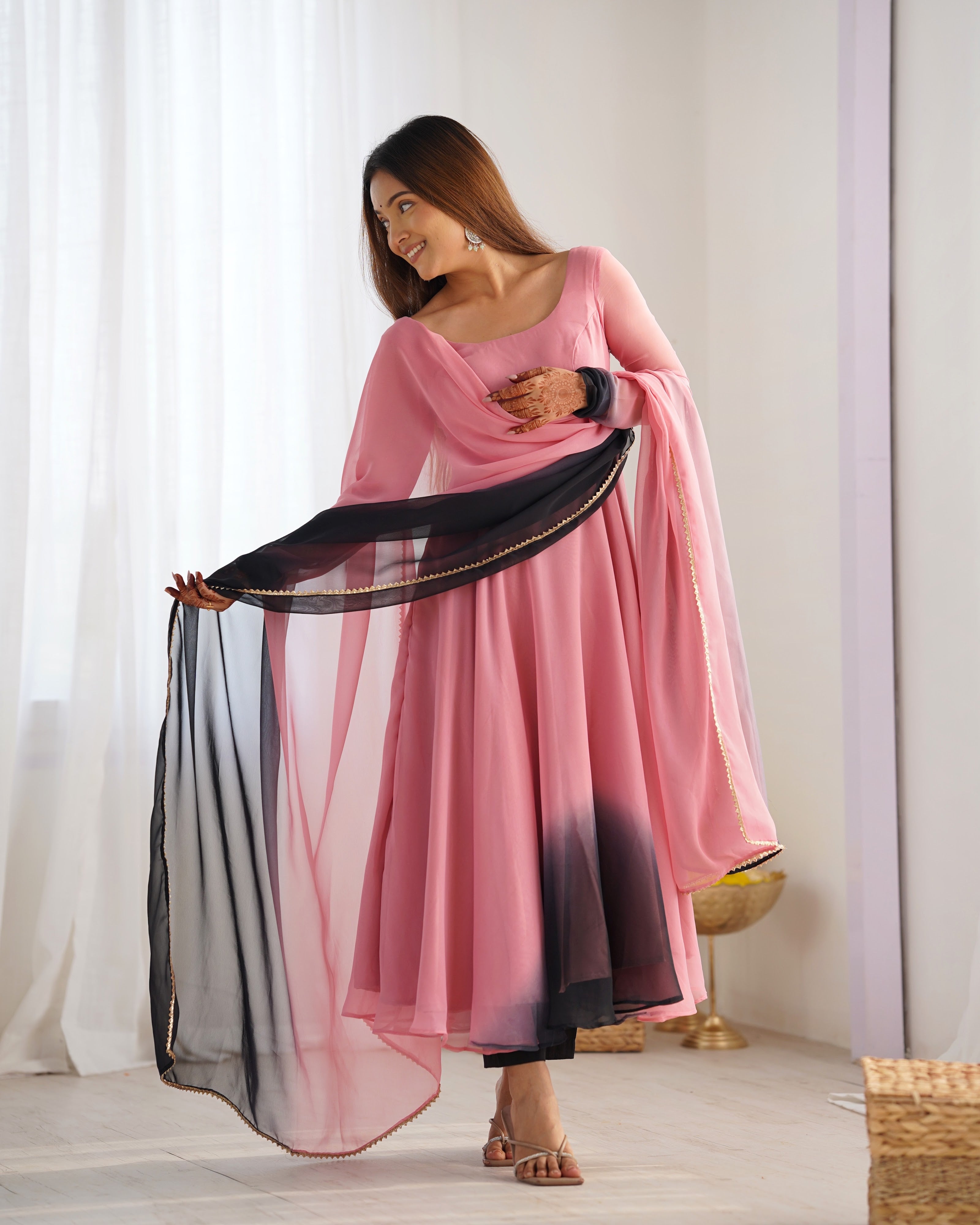 Georgette Designer Anarkali Set – Light Pink