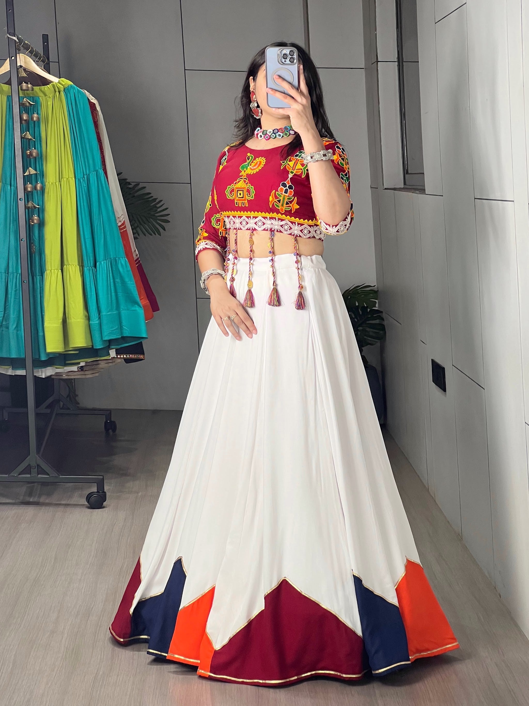 Navratri White Maroon Gauri Lehenga Set