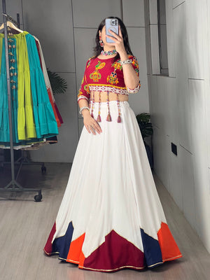 Navratri White Maroon Gauri Lehenga Set