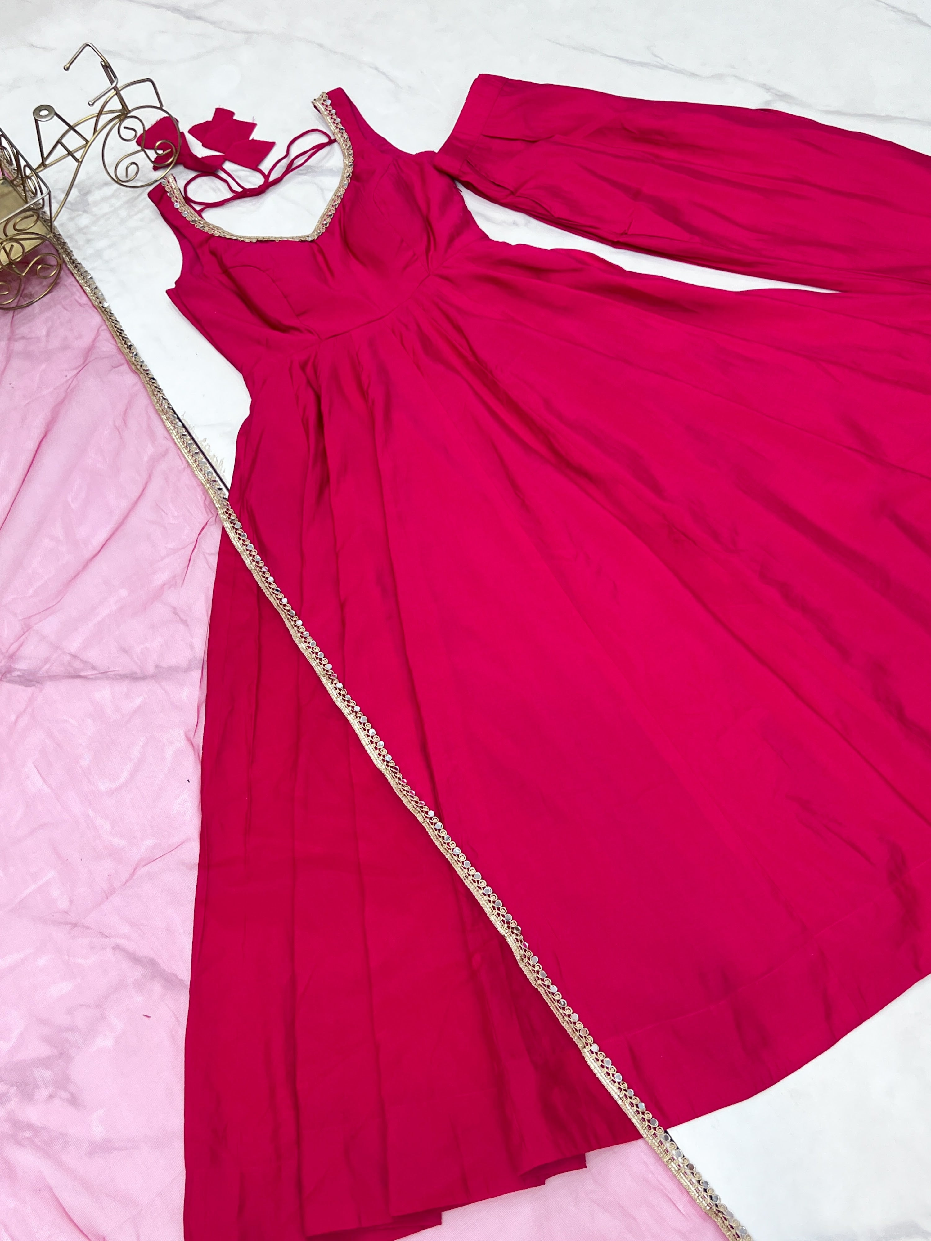 Roman Chanderi Silk Embroidered Anarkali Set – Rani Pink
