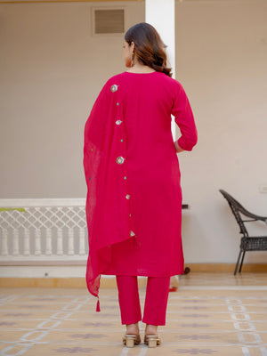 Pure Viscose Mango Silk Embroidered Straight Kurti Set – Pink