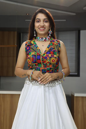 Navratri White Rayon Cotton Lehenga Set