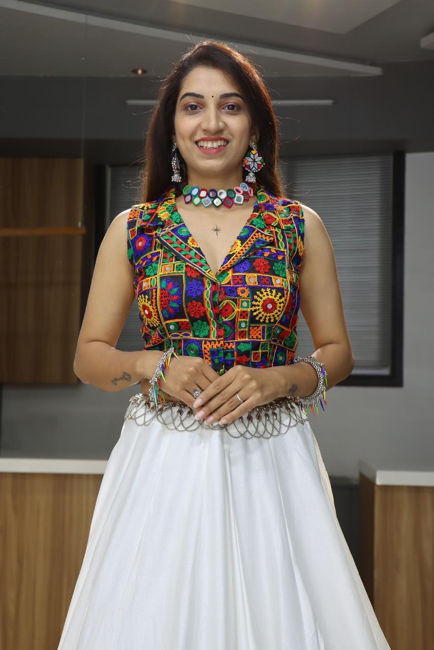 Navratri White Rayon Cotton Lehenga Set