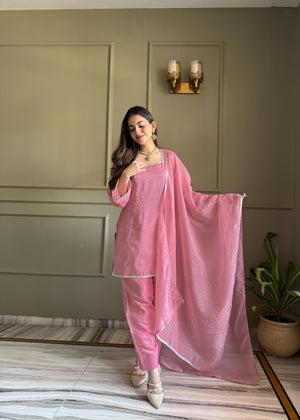 Crunchy Silk Embroidered Farshi Salwar Set – Pink