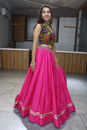 Navratri Pink Rayon Cotton Lehenga Set