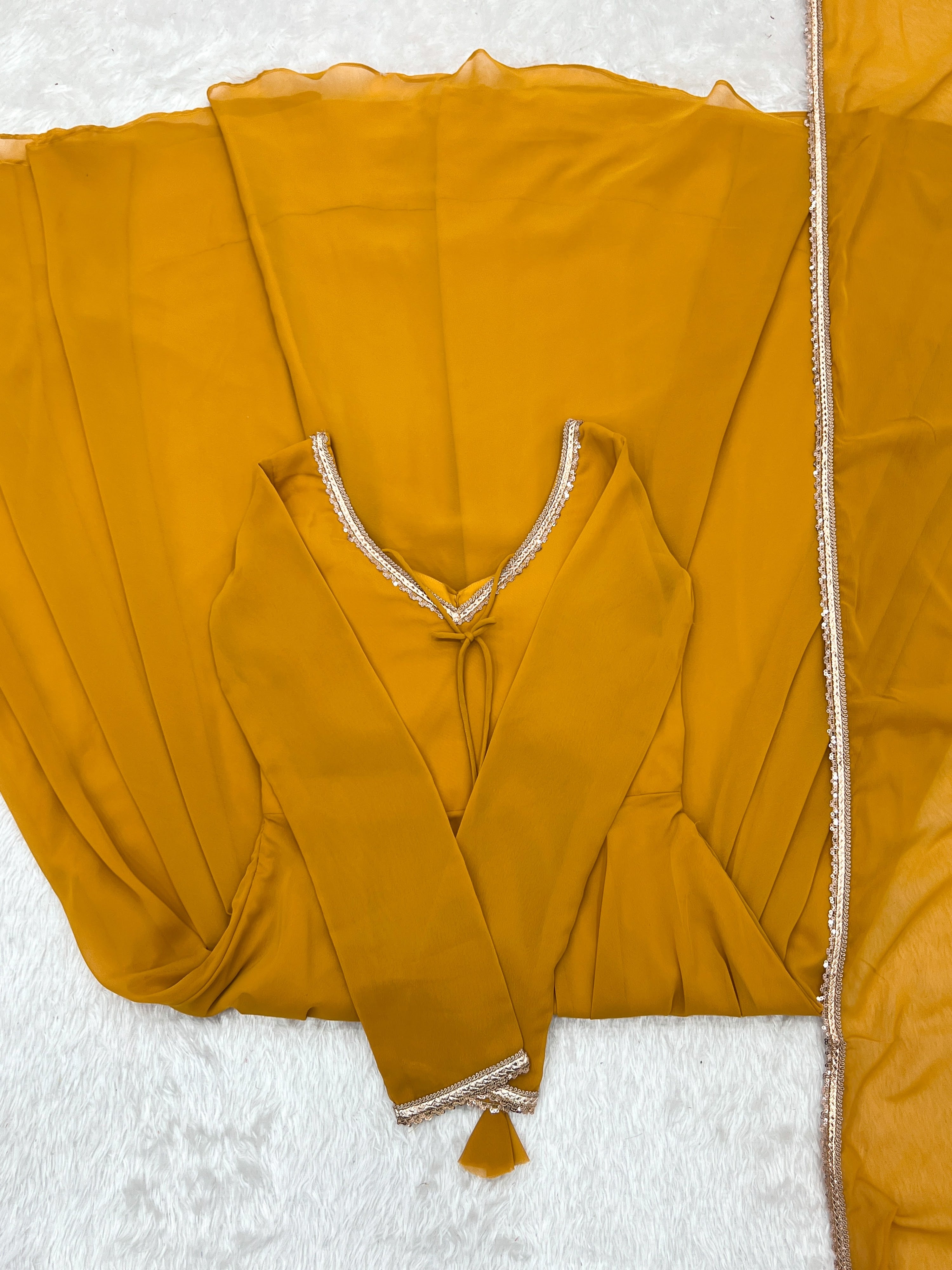 Georgette Embroidered Gown Set – Yellow