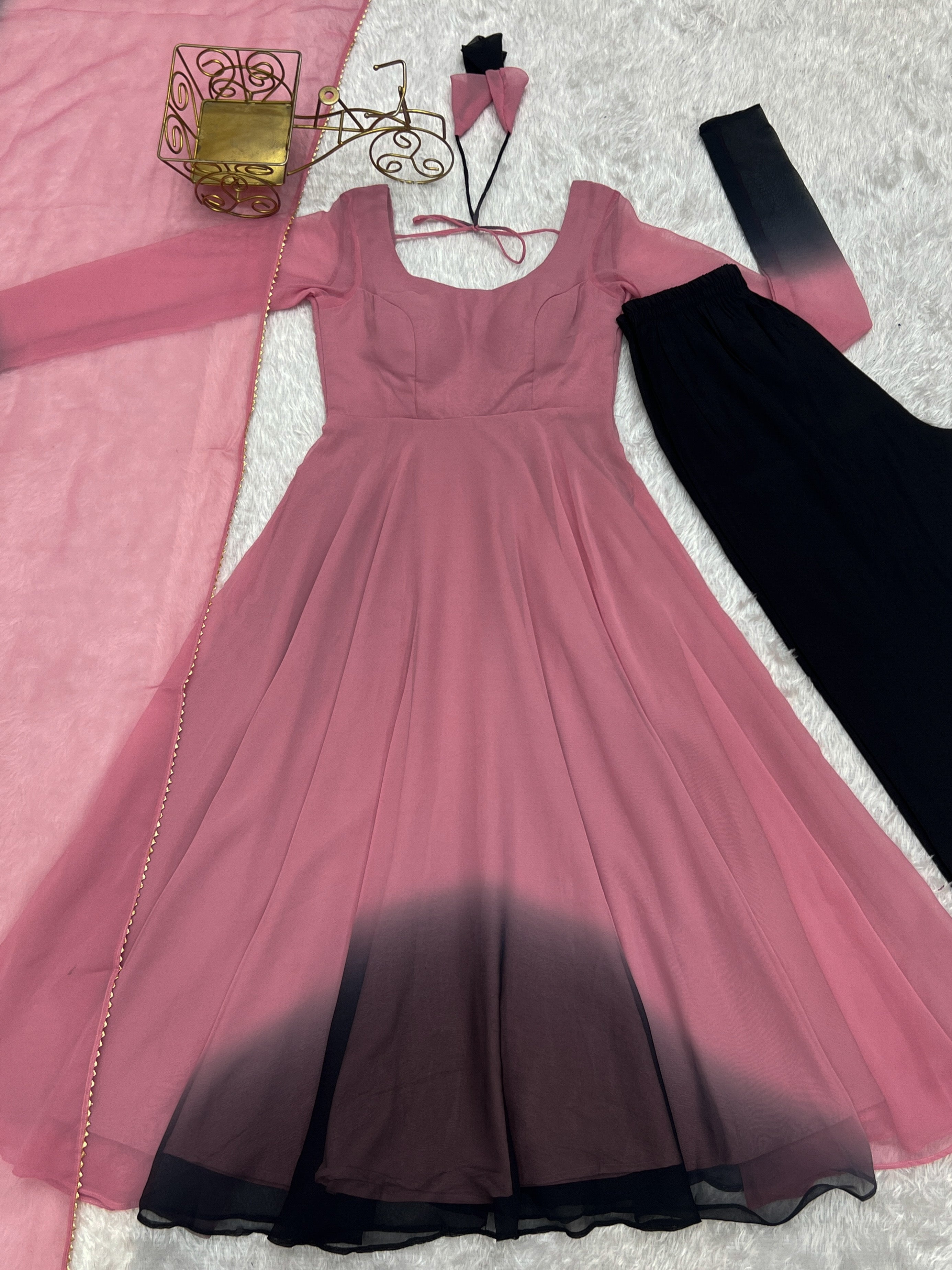 Georgette Designer Anarkali Set – Light Pink