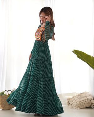Georgette Printed Gown Set – Green